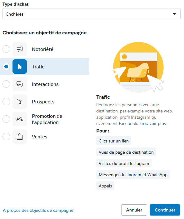 Objectifs de campagne publicitaire Meta